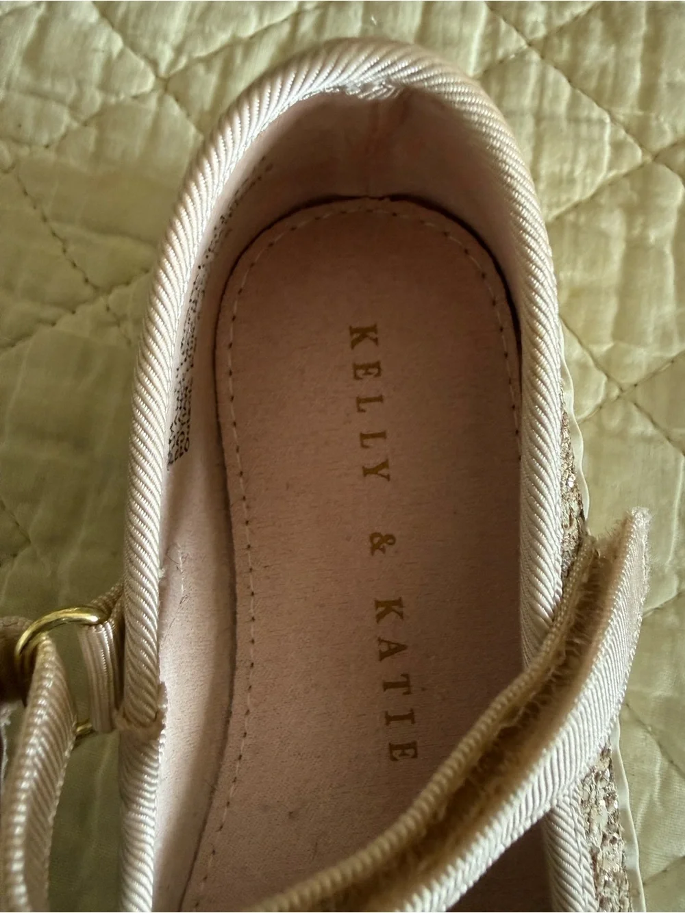 Kelly & Katie Girls' Gold Glitter Bunny Mary Janes with Pink Heart